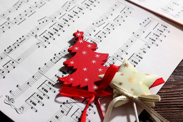 Music and Christmas decor closeup