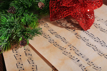 Music and Christmas decor closeup