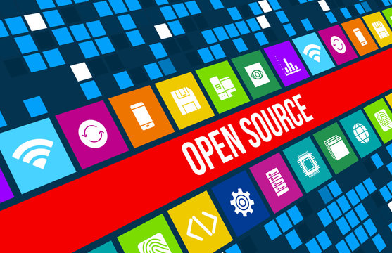 Open source concept image with business icons and