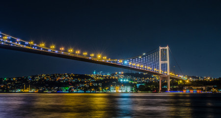 View over illuminated bosporus bridge from ortakoy square in istanbul