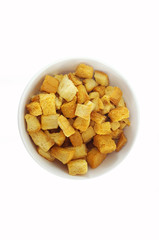 Crispy bread on white background
