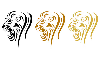 Golden Lion Head Roar Illustration