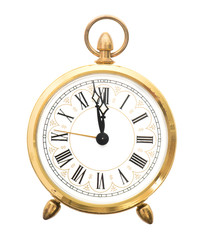 Vintage alarm clock isolated on white background
