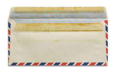 open old airmail envelope isolated on white background - obrazy, fototapety, plakaty