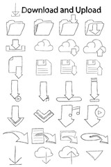 Vector, hand drawn, doodle download icon set.