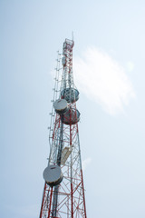 Telecommunication tower structure with beautiful blue sky