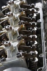 Machine equipment of a vehicle engine. auto parts industry. Intake and exhaust valve of the engine.