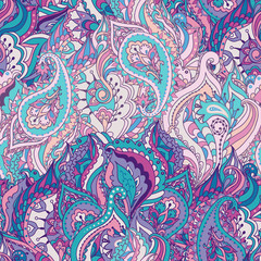 Floral paisley vector colorful ornate seamless pattern. Seamless pattern can be used for wallpapers, pattern fills, web page backgrounds, surface textures.