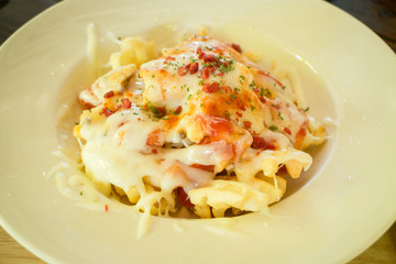 Delicious potato waffle cheese meal