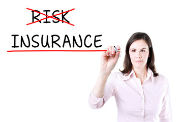 Businesswoman choosing Insurance instead of Risk. 