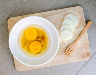 omelet ingredients on wooden board