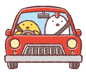 ヒヨコとニワトリのドライブ © TAMAGO POTATO