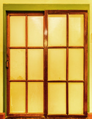 vintage glass door with wooden frame
