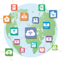 Internet of Things icons on the earth