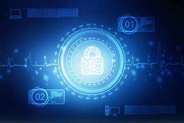 Security concept: Lock on digital screen, contrast, 3d render