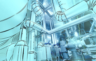 computer cad design of pipelines for modern industrial power pla