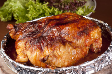 Roasted Boneless Capon in Baking Tin