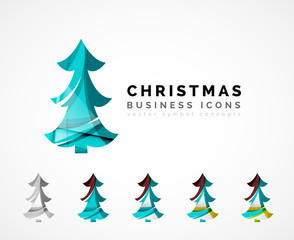 Set of abstract Christmas Tree Icons, business logo concepts
