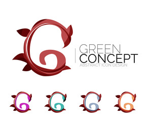 Set of abstract eco plant icons, business logotype nature green