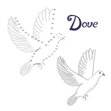 Educational game connect dots to draw dove bird