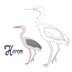 Educational game connect dots to draw heron bird