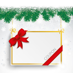Snow Fir Twigs Bokeh Red Ribbon Coupon