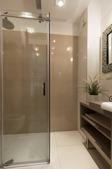Shower cabin in modern bathroom