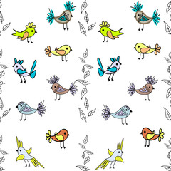 Obraz premium Little cute birds seamless pattern abstract background