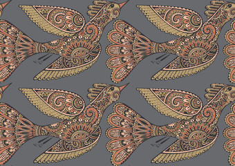 Seamless colorful  pattern with hand drawn birds.