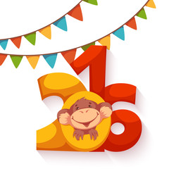 Christmas monkey with letter for 2016 New Year. Vector
