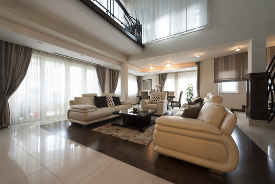 Interior of a luxury multilevel living room