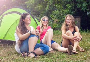 Group of friends enjoying a camping holiday