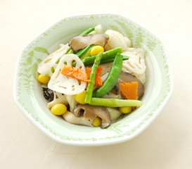 Fried mixed vegetable with lotus root.	chinese cuisine. yumcha, chinese food. 

