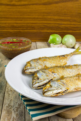 Fried mackerel with shrimp paste sauce, Thai food