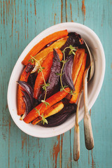 roasted vegetables: beets, carrots, onion, celery root