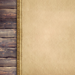 Handmade paper sheet on old wood plank wall background