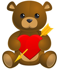 Sitting teddy bear with a heart.