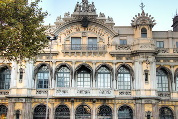 Building of Port de Barcelona in Port Vell at the end of the ramblas in the center of Barcelona in Spain
