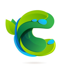 C letter volume ecology logo with leaves and water drops