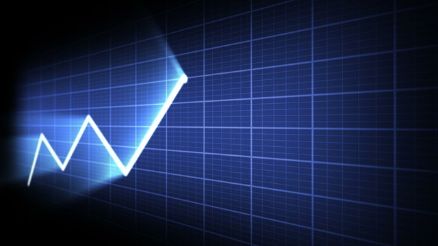 Glowing business graph with light rays in perspective