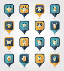 Farm animals mapping pins icons