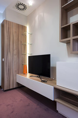 Modern apartment interior with 3d tv