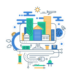 Travel planning. Illustration of modern line flat design city