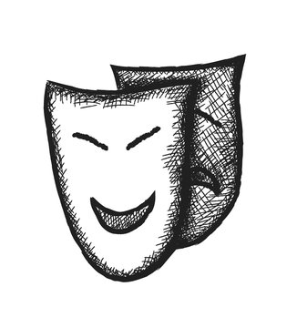 doodle style comedy and tragedy theater masks