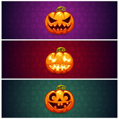 Horizontal Halloween Banners Background with Pumpkin