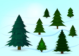 Christmas tree set on the snow. Light blue background