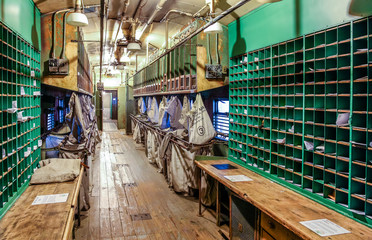 Interior of Old Mail Car on Train