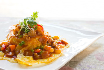 Omelet with colorful vegetables.