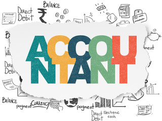 Naklejka premium Currency concept: Accountant on Torn Paper background