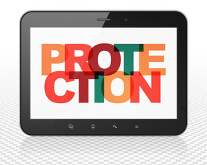 Privacy concept: Tablet Pc Computer with Protection on  display